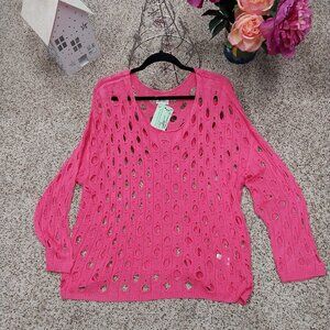 3615 Size Small Oversize BiBi Pink Long Sleeve Sweater. NWT.